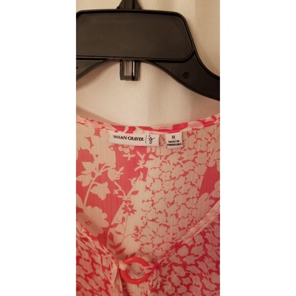 Susan Graver Floral Vibrant Tunic Sheer Cover-up Ruffle Sleeve Boutique Size 1X - Picture 4 of 6